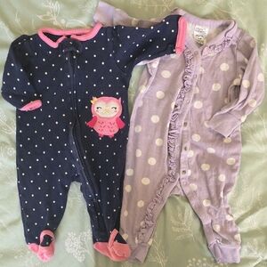 Charming Owl and Polka Dot Kids Pajama Set - Navy and Lavender